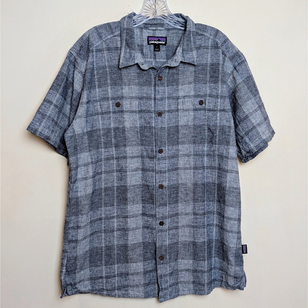 Patagonia Back Step Hemp Blue Ridge Plaid Hemp Cotton Short Sleeve Shirt‎ Large